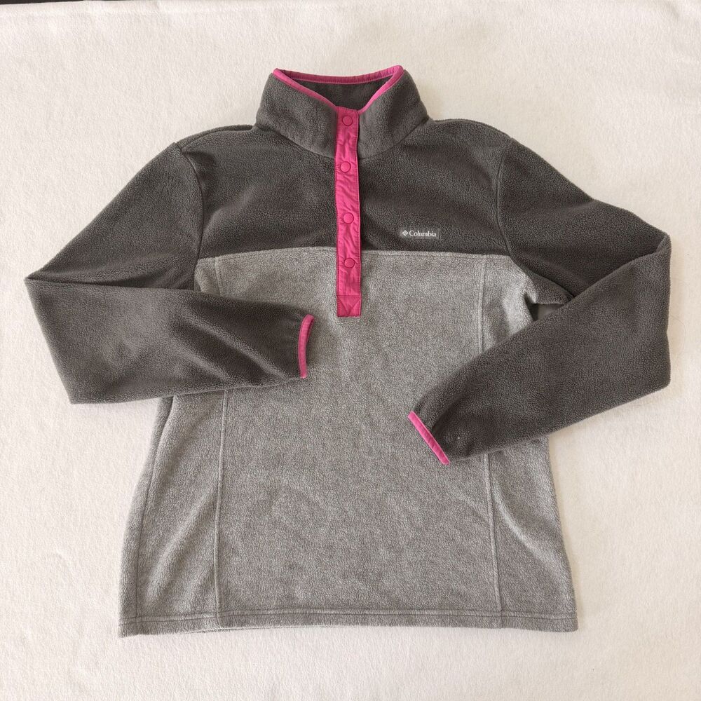 Columbia Benton Springs Half Snap Fleece Pullover Gray and Pink Size L